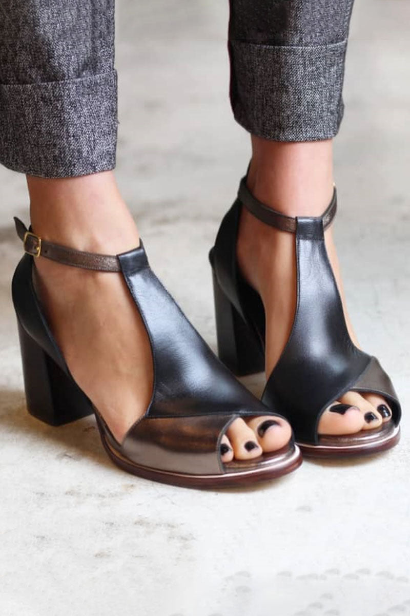 Nadaria | Peep toe sandaler i sort patchwork med hæl