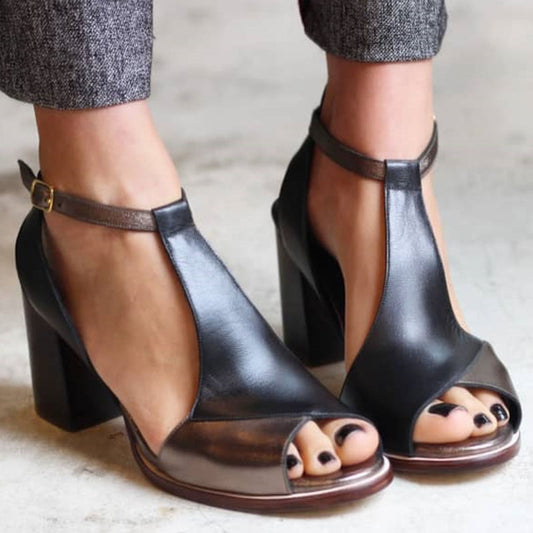 Nadaria | Peep toe sandaler i sort patchwork med hæl
