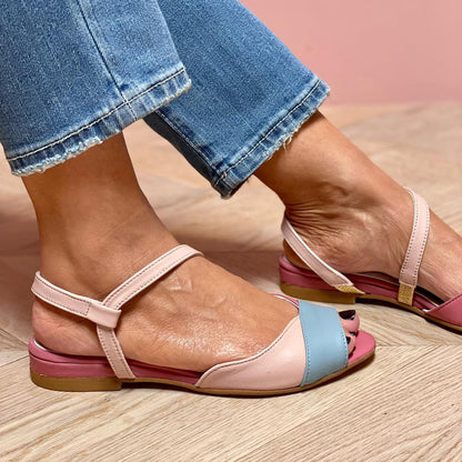 Roselina | Asymmetrisk farveblok sandaler i rosa